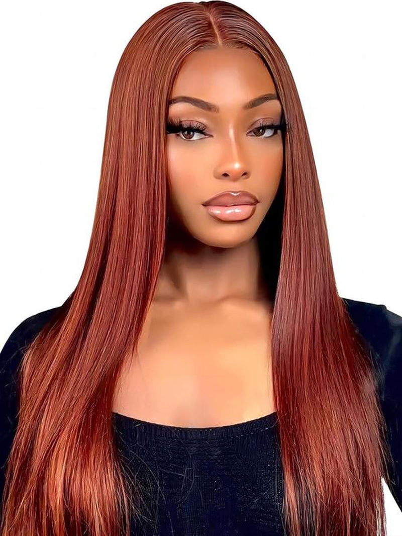 32 Inch Burgundy Long Straight Wigs for Women, Gorgeous Fluffy Wigs without Bangs, Synthetic Lace Front Wigs for Party, Daily Use, Birthday Outfits 2024 Glueless Wigs