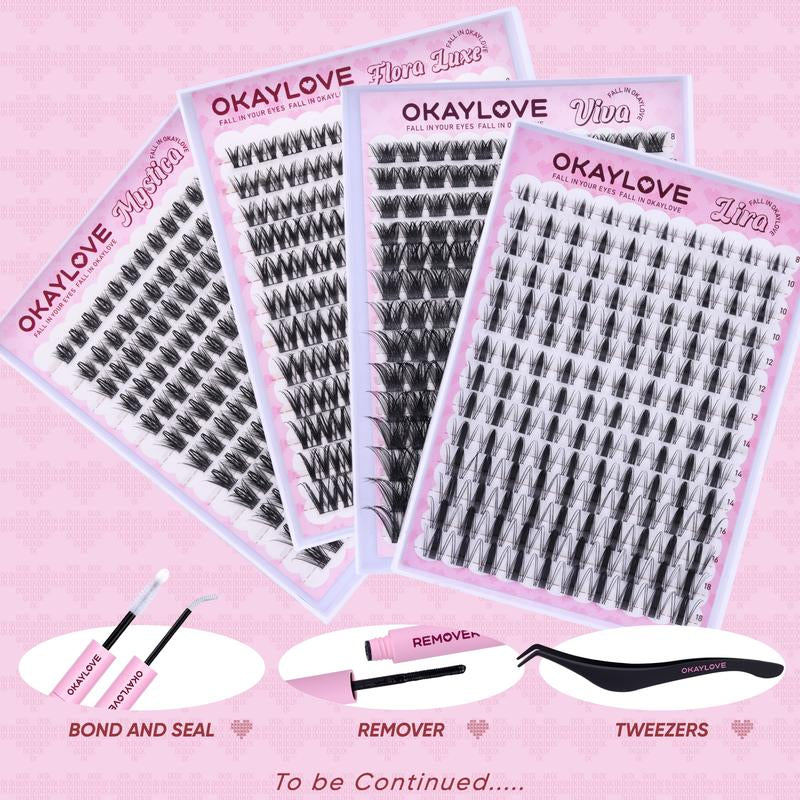 OKAYLOVE Lash Clusters Kit with Long-Lasting Lash Bond and Seal,Tweezers and Remover for DIY Eyelash at Home for Natural Makeup