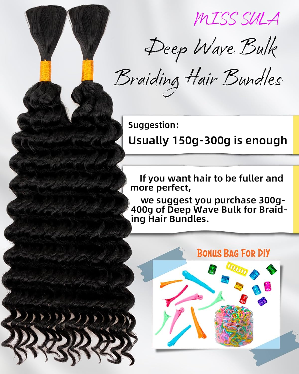 Deep Wave Bulk Braiding Hair-Wet and Wavy Human Braiding Hair,20 Inches 2 Bundle