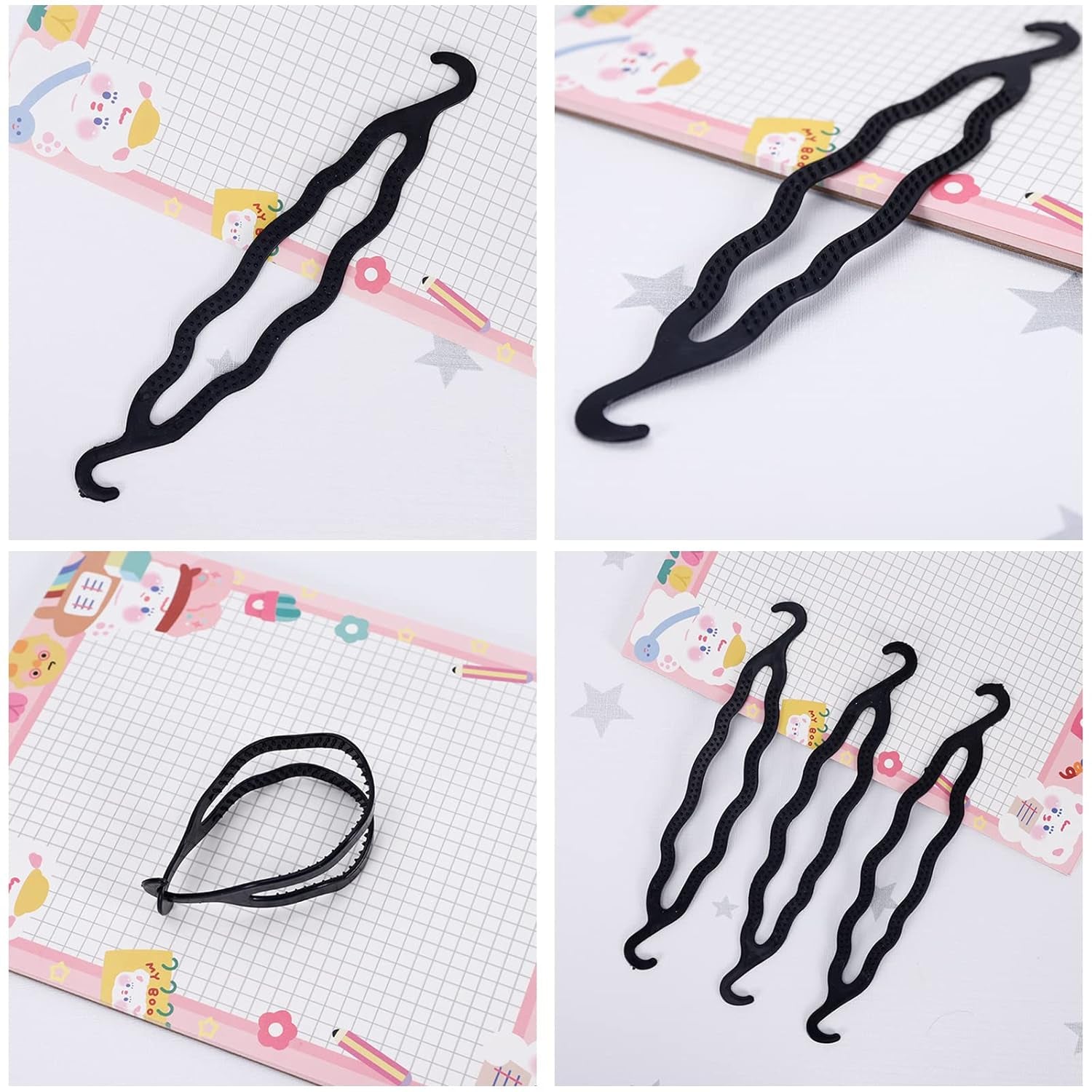 6Pcs Black Plastic Donut Hair Bun Maker Double Hook Hair Styler Twist Braiding Tool for Women