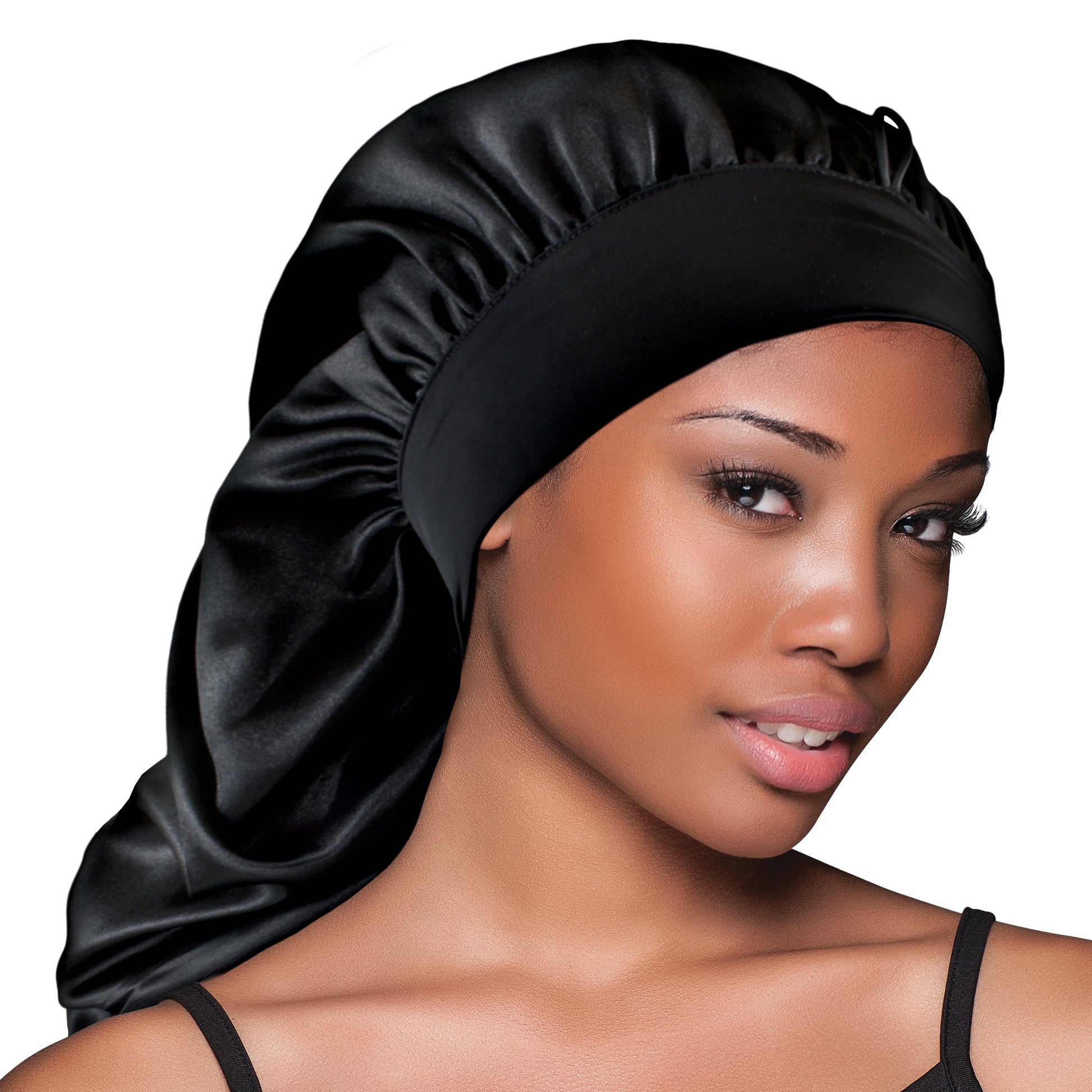 (3 Pack)  Satin Wide-Edge Braid Bonnet Black