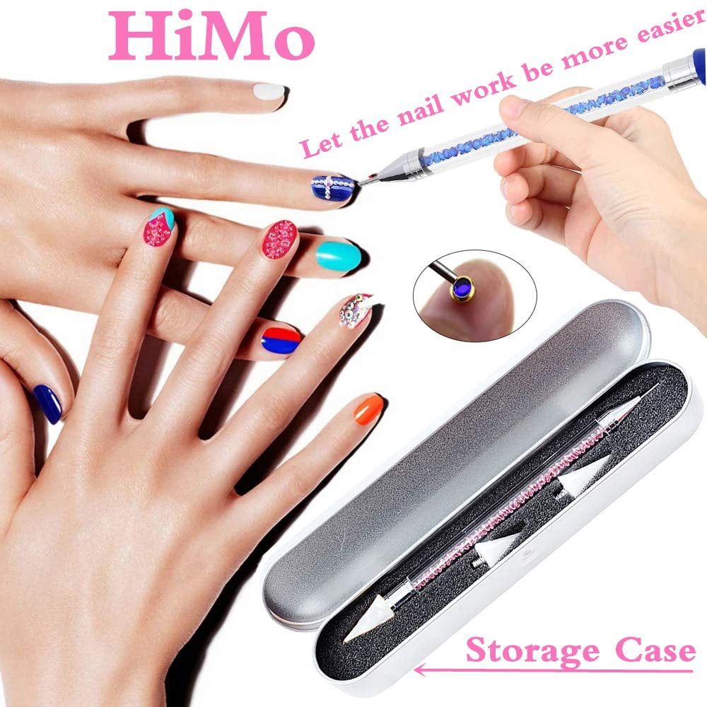 Nail Rhinestone Picker Dotting Tool with Extra 2 Wax Head, Dual-Ended DIY Nail Art Tool with Pink Acrylic Handle