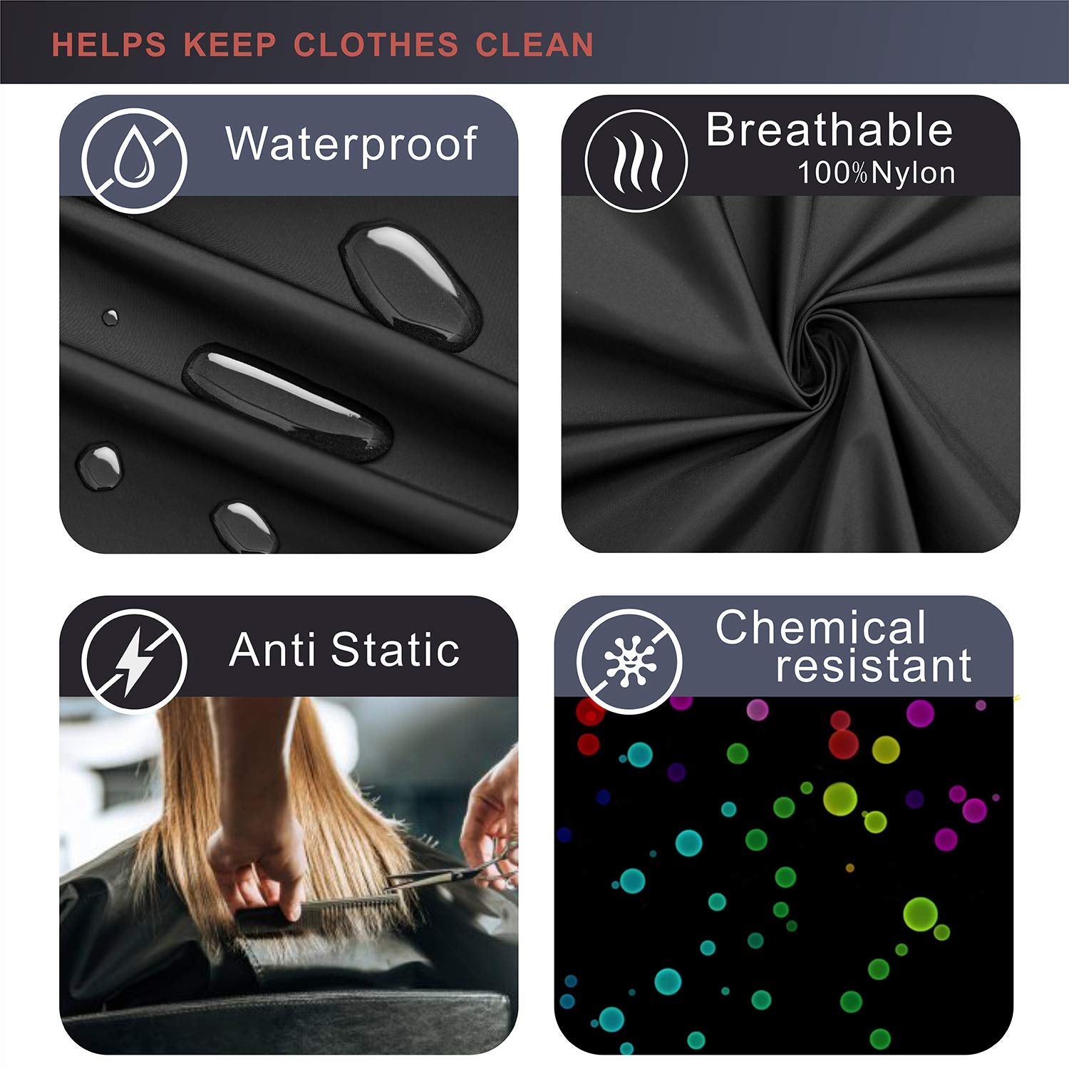 Nylon Barber Cape 64"X56" Waterproof Salon Large Hair Cutting Cape Haircut for Men with Adjustable Snap Closure Color Capes Professional Stylist Hairdresser Apron Adults Unisex Black