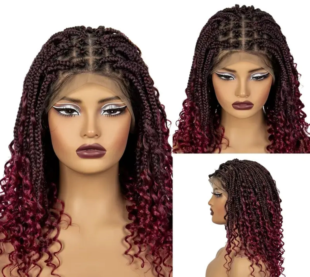 Women's Full Lace Wig with Curly Braid & Butterfly Lace Edge - Resistant Synthetic Hair, 150% Density