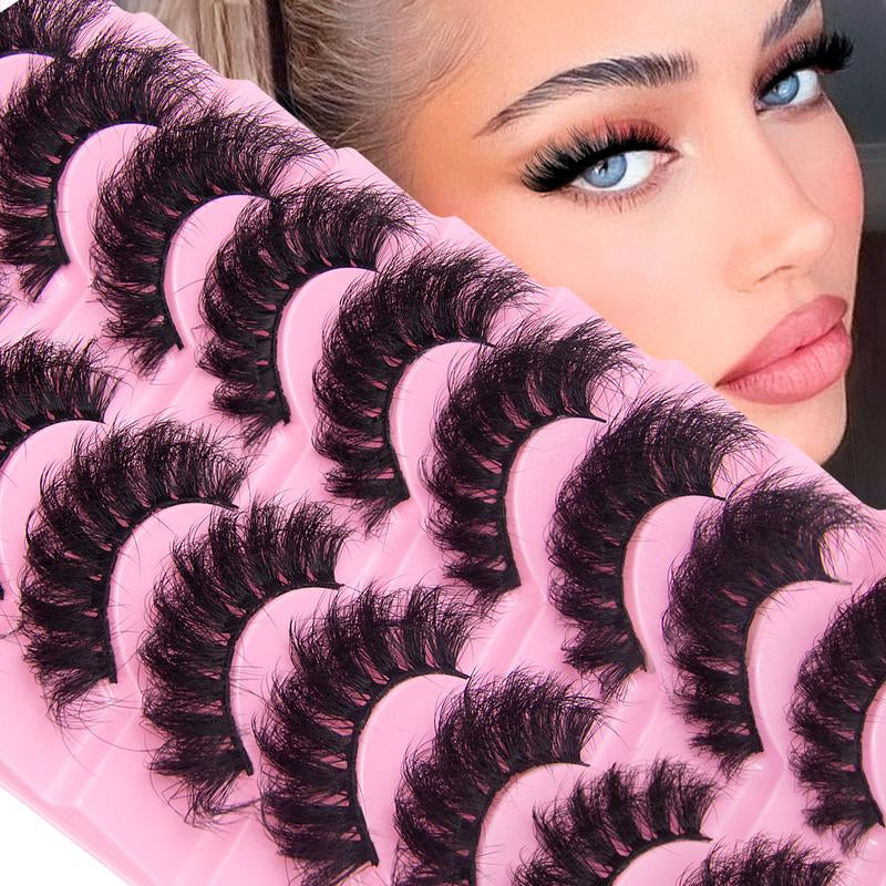 PURELEOR Fluffy False Lashes 18Mm 3D Curly Long Thick Dramatic Eyelashes ,10 Pairs