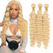 613 Blonde Deep Wave Human Hair Bundles - 8, 10, 12Inch Brazilian Virgin Hair - Deals (24, 26, 28Inch)