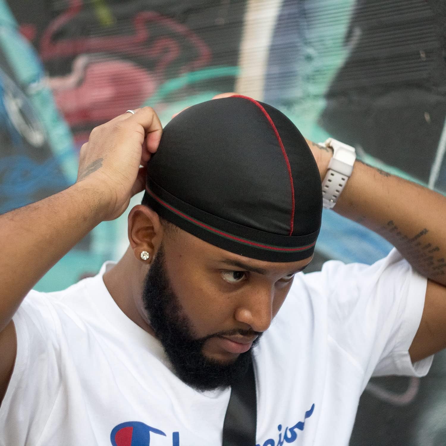 Wave Cap for 360 Waves, Breathable Compression Stocking Cap for Men, Elastic Hair Protector for Sleeping (2 Pack)