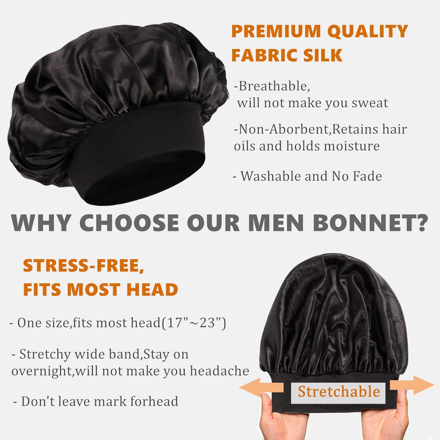 2 PCS Bonnet for Men,Silk Hair Bonnet for Sleeping Women,Matching Bonnets and Durag Set