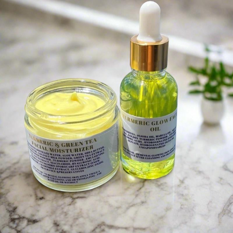 Turmeric Moisturizer and Oil Facial Set with Snow Mushroom and Ceramides for Hydrated and Nourished Skin - Moisture Care Products Moisturizer and Oil Skincare