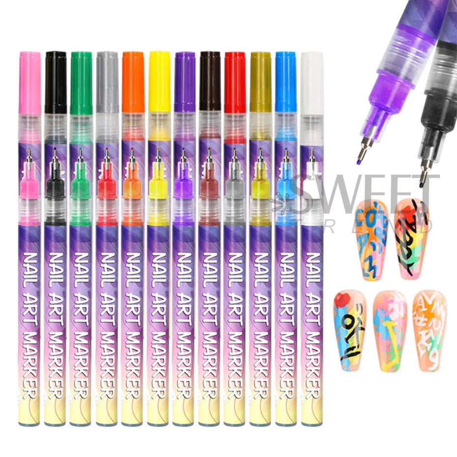 12 Colors Y2K Graffiti Nail Polish Pen Acrylic Painting Pencil Abstract Design Quick Drying Professional Hook Line Manicure Tool