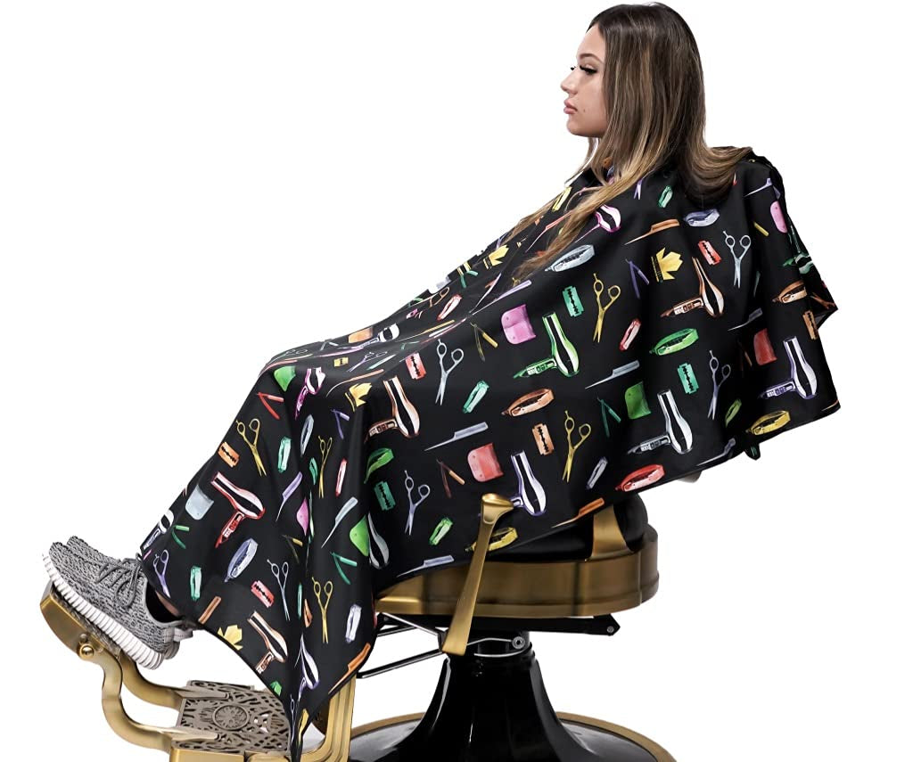 King Midas Professional Barber Cape Hair Cutting Cape Waterproof Professional Salon Cape with Snap Closure (Rainbow, Black)