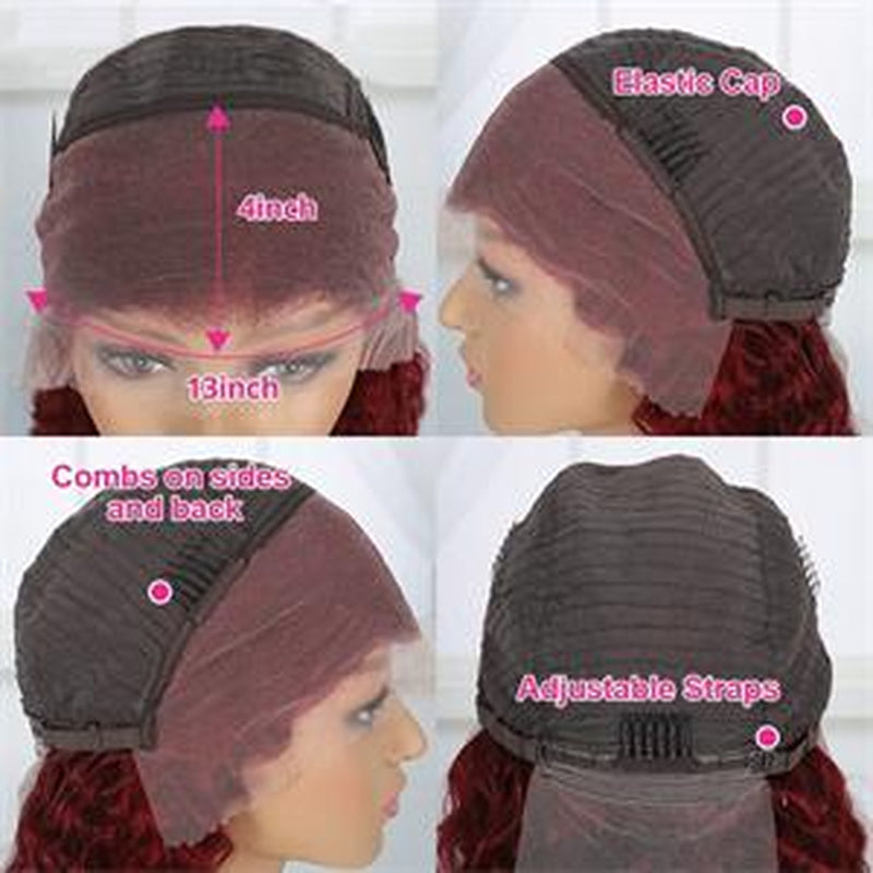 Jasperel Burgundy 13X4 Lace Front Wigs Human Hair for Black Women 99J Deep Wave Pre Plucked with Baby Hair Red Curly Human Hair Wig 150 Density