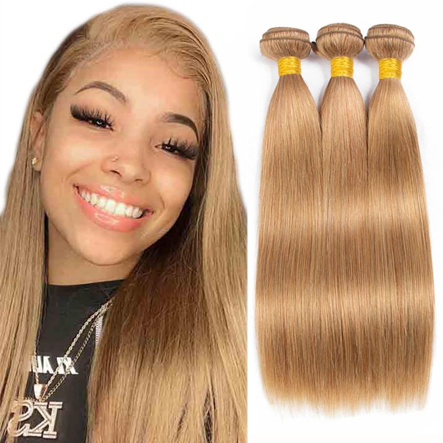 Straight Brown 27# Human Hair Bundles Unprocessed Brazilian Virgin Hair Bundles Natural Color Brown 27# Human Hair Quick Weave Hair Extension