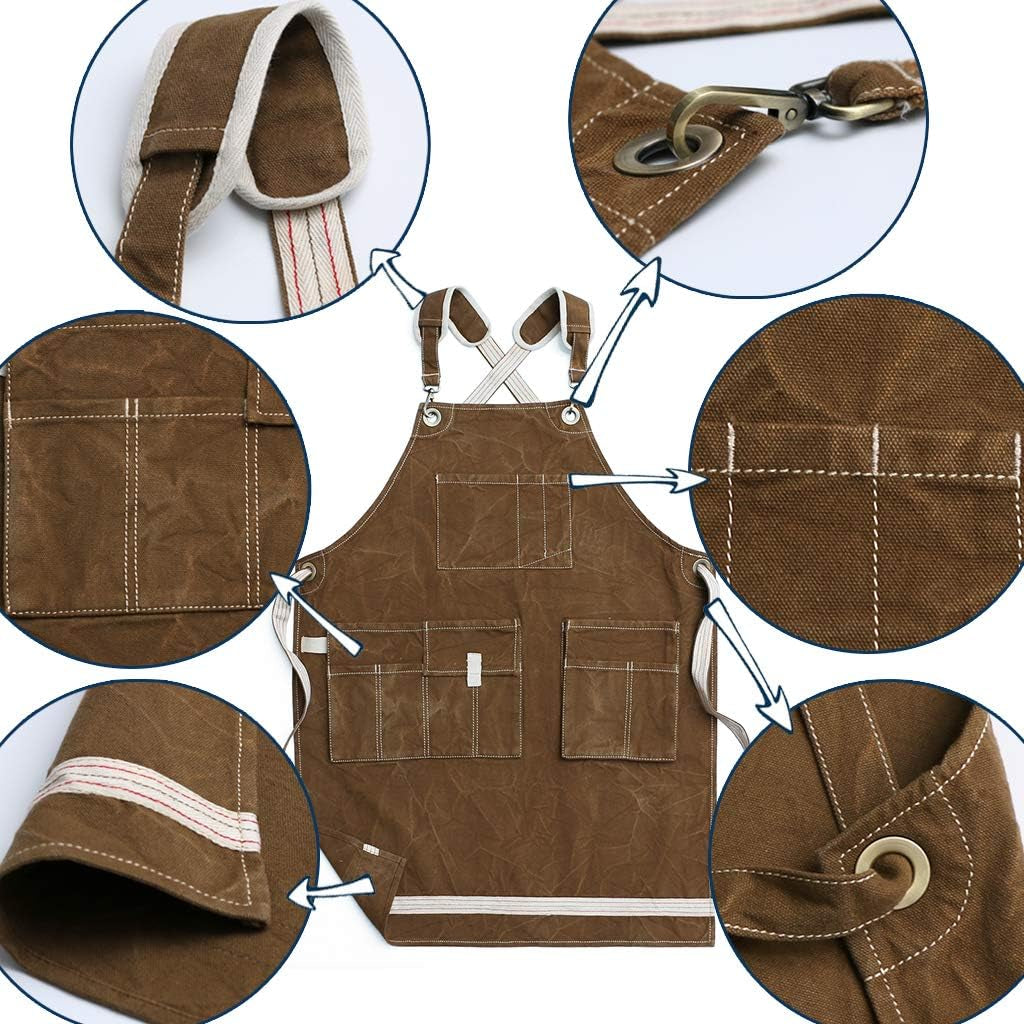Water-Resistant Work Aprons Heavy Duty Waxed Canvas Tool Apron