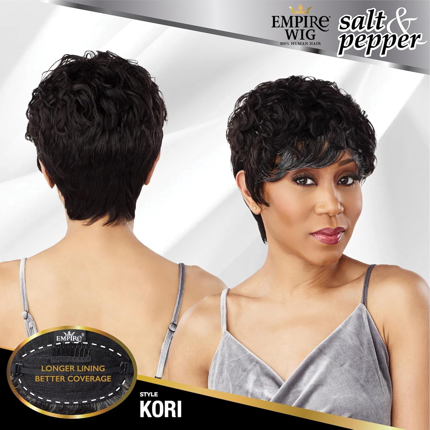 Empire Human Hair Wig - Salt and Pepper Kori Contouring Mesh Cap Heat Safe (1B OFFBLACK)