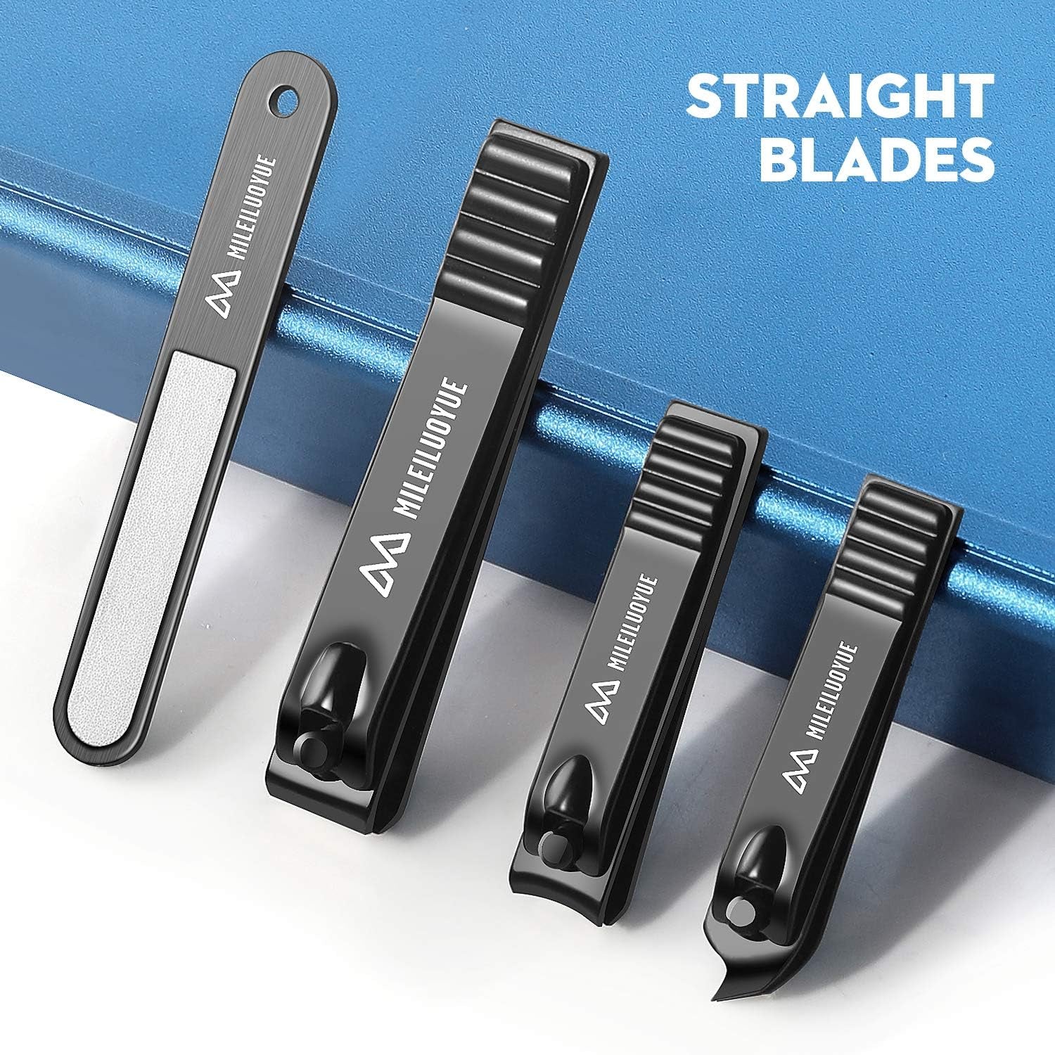 Nail Clippers Set Black Stainless Steel Nail Cutter& Sharp Oblique Toe Nail Clipper & Nail File 4 Pieces, Men and Women Suitable for Gifts.