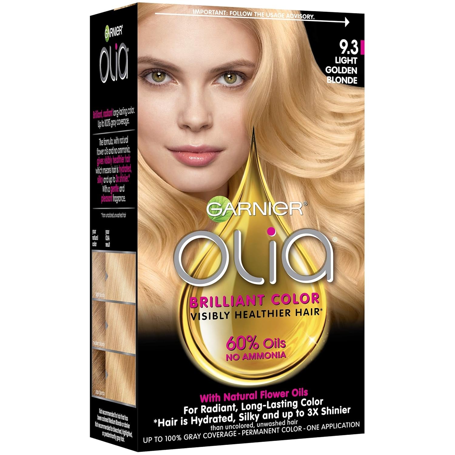 Olia Ammonia-Free Brilliant Color Oil-Rich Permanent Hair Color, 9.3 Light Golden Blonde (1 Kit) Blonde Hair Dye (Packaging May Vary)