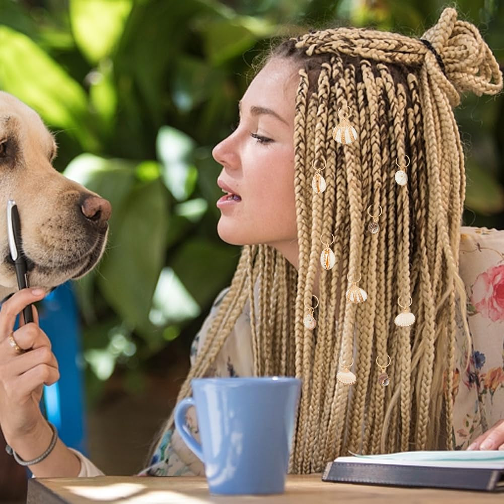 16 Pcs Seashell Conch Dreadlock Rings Charms Braids Hair Jewelry Set DIY Locs Hair Accessories Beach Shell Pendant Hair Charms for Women Men Hair Braids Ponytail Hair Decor, 8 Styles