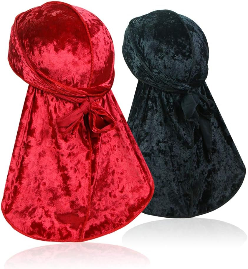 2 PCS Crushed Velvet Wave Durag – Premium Soft Durag Headwear with Extra Long Tail Perfect for 360 Waves