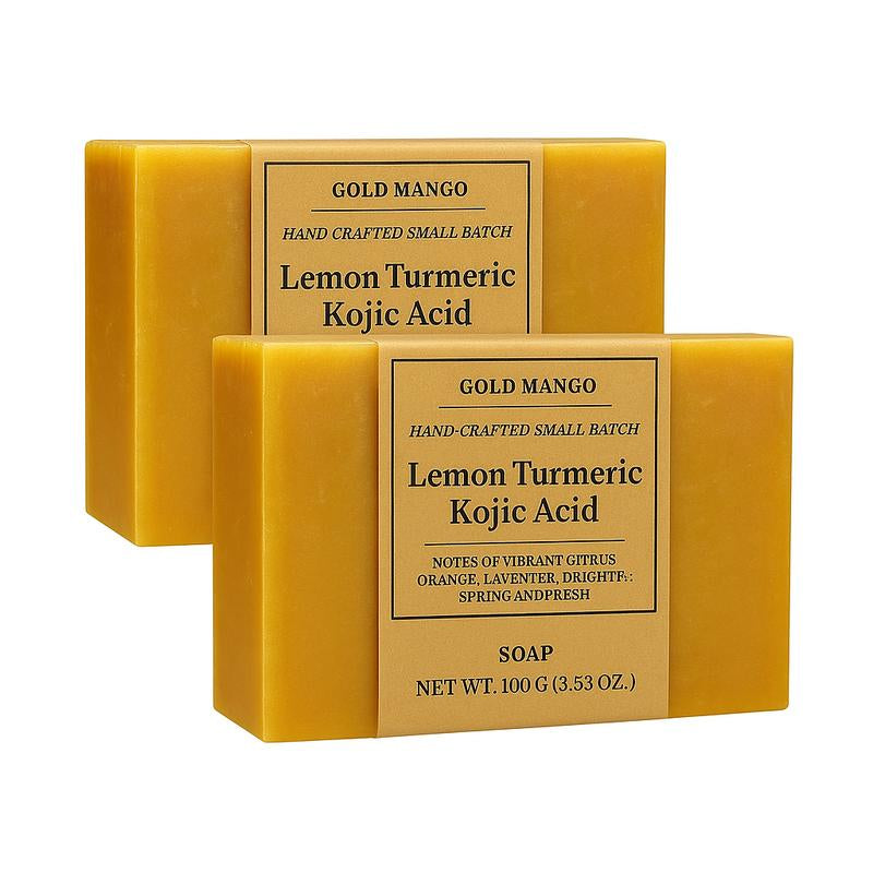 2 BAR PKG Turmeric Kojic Acid Soap - Gold Mango Kojic Acid Dark Spot Remover Soap Bars with Vitamin C, Collagen, Turmeric Complex Infused with Hyaluronic Acid, Vitamin E, Shea Butter, Olive Oil