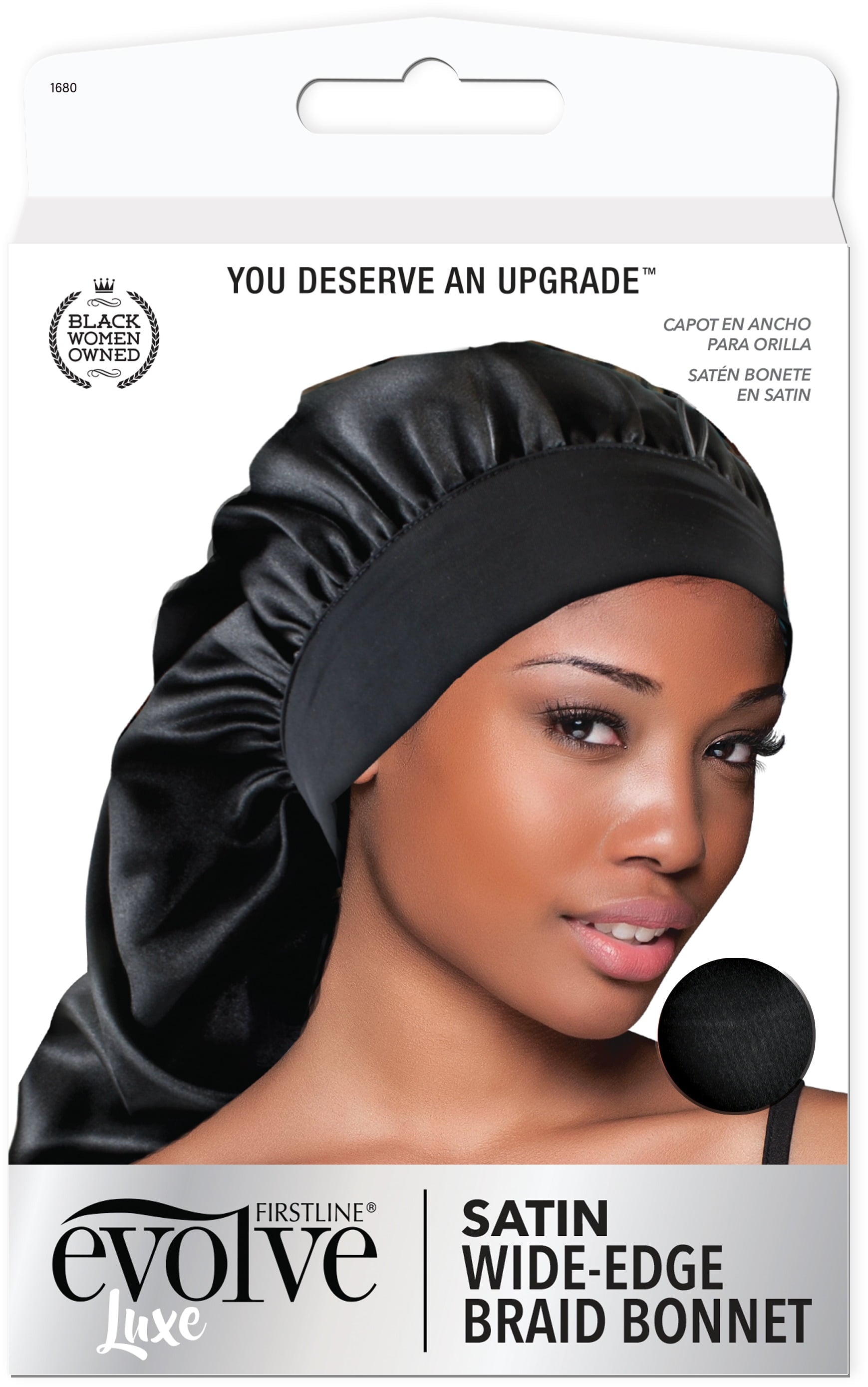 (3 Pack)  Satin Wide-Edge Braid Bonnet Black
