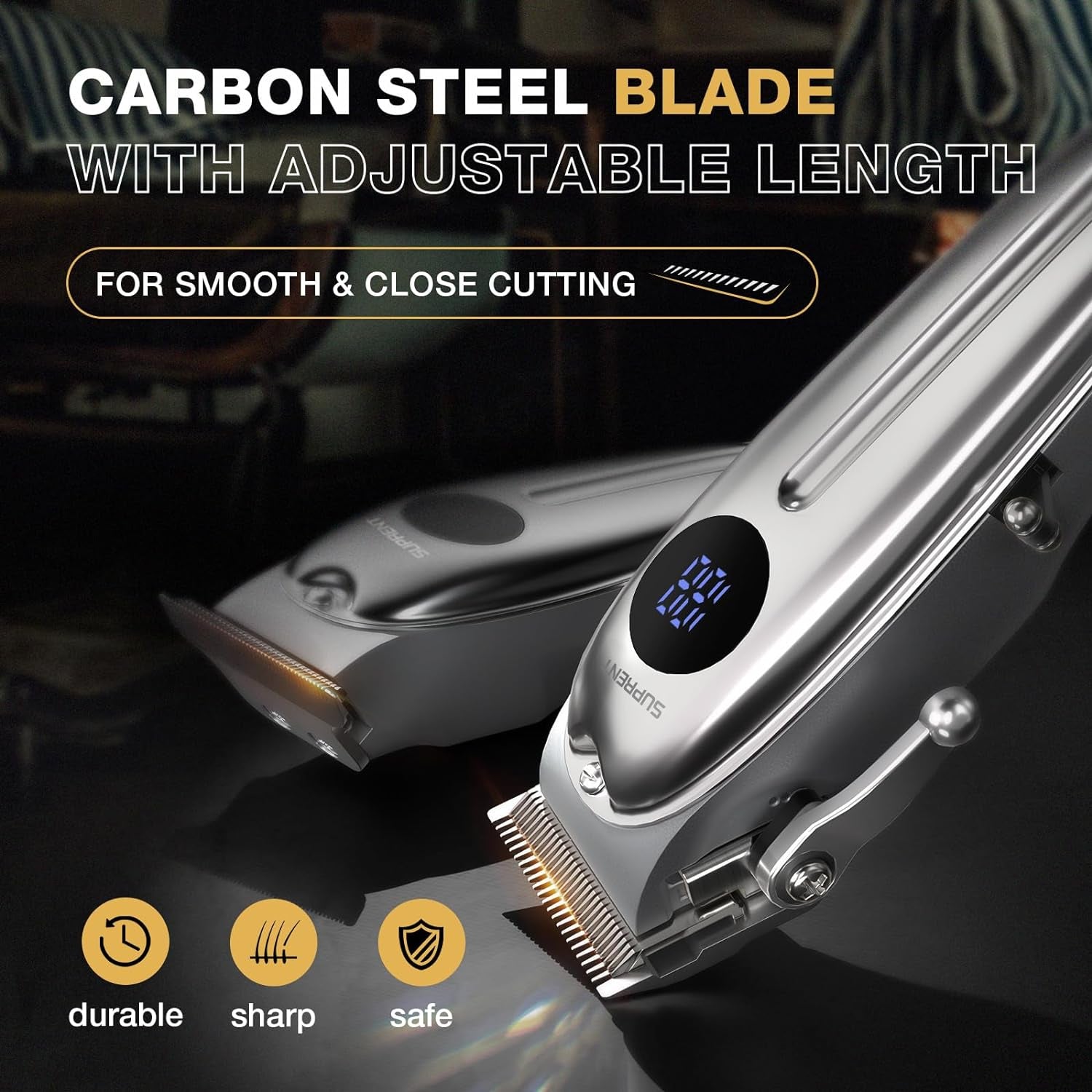 Professional Rechargeable Hair Clipper-Hair Clippers for Men, Cordless Hair Cutting Kit with LED Display (Silver)