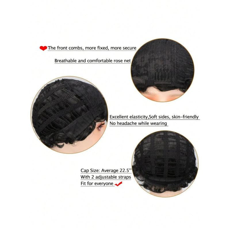 Vintage Short Finger Wave Curly Wigs Pixie Cut Wigs with Bangs