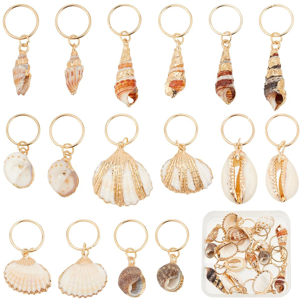16 Pcs Seashell Conch Dreadlock Rings Charms Braids Hair Jewelry Set DIY Locs Hair Accessories Beach Shell Pendant Hair Charms for Women Men Hair Braids Ponytail Hair Decor, 8 Styles
