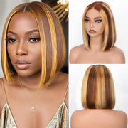 Wear and Go Glueless Bob Wig Human Hair 4/27 Ombre Highlight Bob Wig Human Hair Glueless 4X4 HD Lace Closure Glueless Wigs Human Hair Pre Plucked 180% Density Short Straight Blonde Bob Wigs for Women