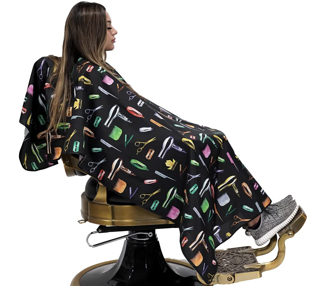 King Midas Professional Barber Cape Hair Cutting Cape Waterproof Professional Salon Cape with Snap Closure (Rainbow, Black)