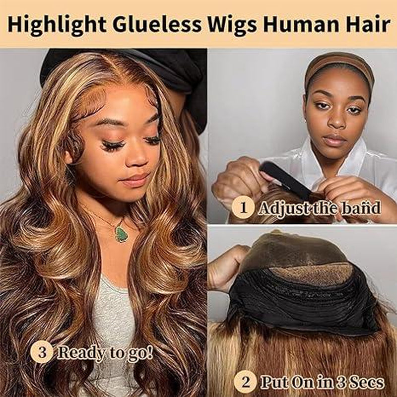 28 Inch Wear and Go Glueless Wigs Human Hair Pre Plucked Pre Cut 5X5 HD Transparent Lace Closure Wigs Human Hair 180% Density Benin Girls Wig P4/27 Highlight Ombre Body Wave Lace Front Wigs Human Hair Dealsforyoudays