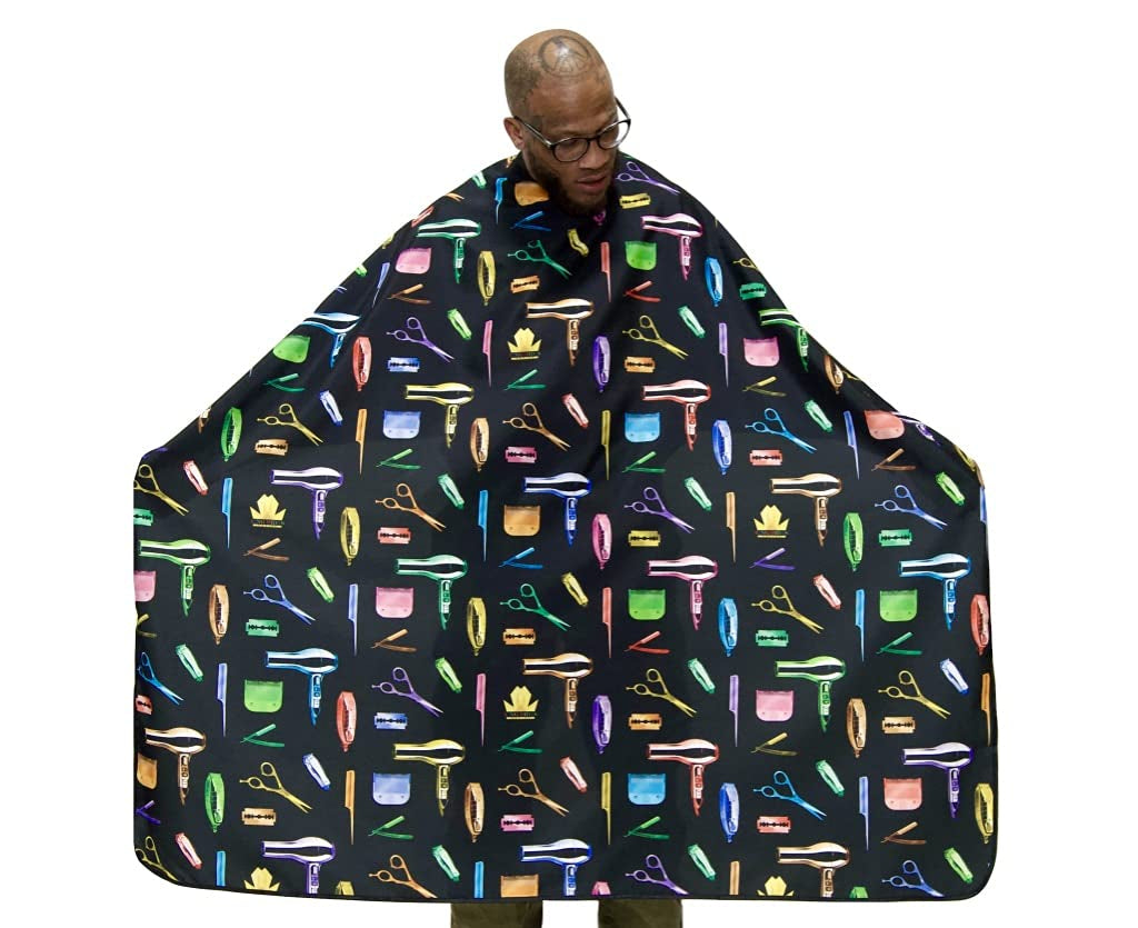 King Midas Professional Barber Cape Hair Cutting Cape Waterproof Professional Salon Cape with Snap Closure (Rainbow, Black)