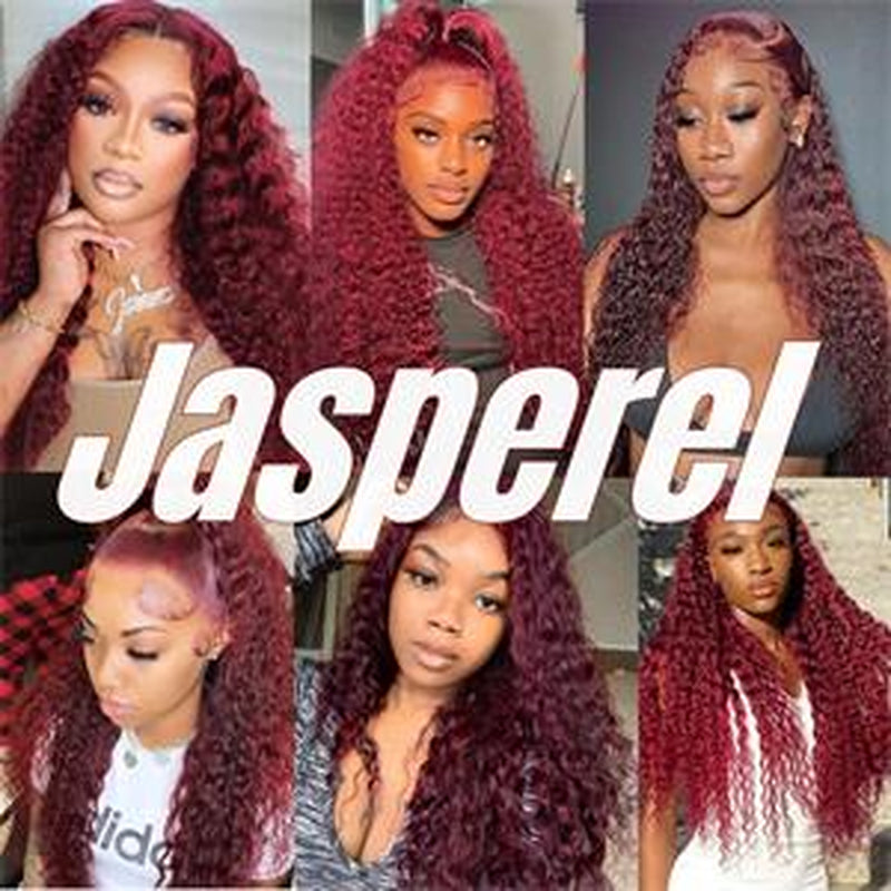 Jasperel Burgundy 13X4 Lace Front Wigs Human Hair for Black Women 99J Deep Wave Pre Plucked with Baby Hair Red Curly Human Hair Wig 150 Density