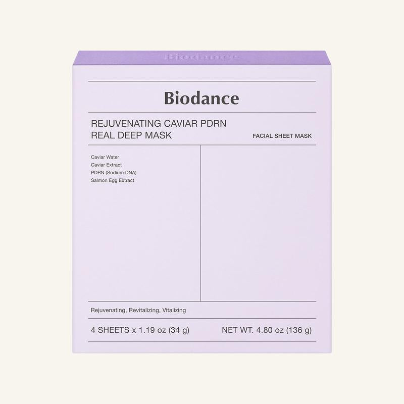 [Biodance] Korean OG PDRN Rejuvenating Caviar Real Deep Mask 34G * 4Ea, Hypoallergenic Moisturizing Overnight Hydrogel Facial Sheet Mask for Sensitive Skin Repair