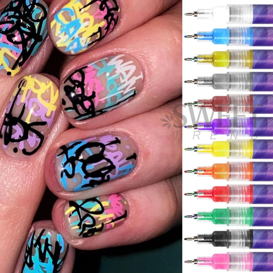 12 Colors Y2K Graffiti Nail Polish Pen Acrylic Painting Pencil Abstract Design Quick Drying Professional Hook Line Manicure Tool