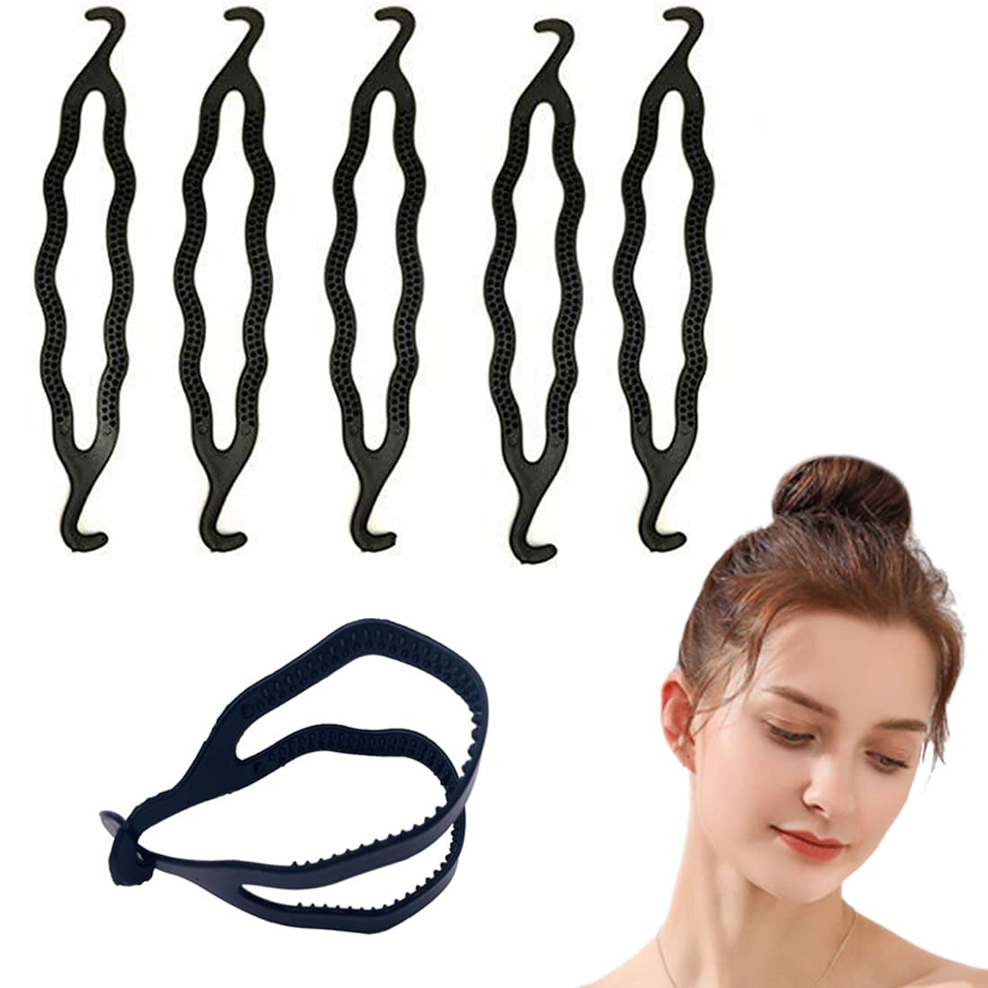 6Pcs Black Plastic Donut Hair Bun Maker Double Hook Hair Styler Twist Braiding Tool for Women