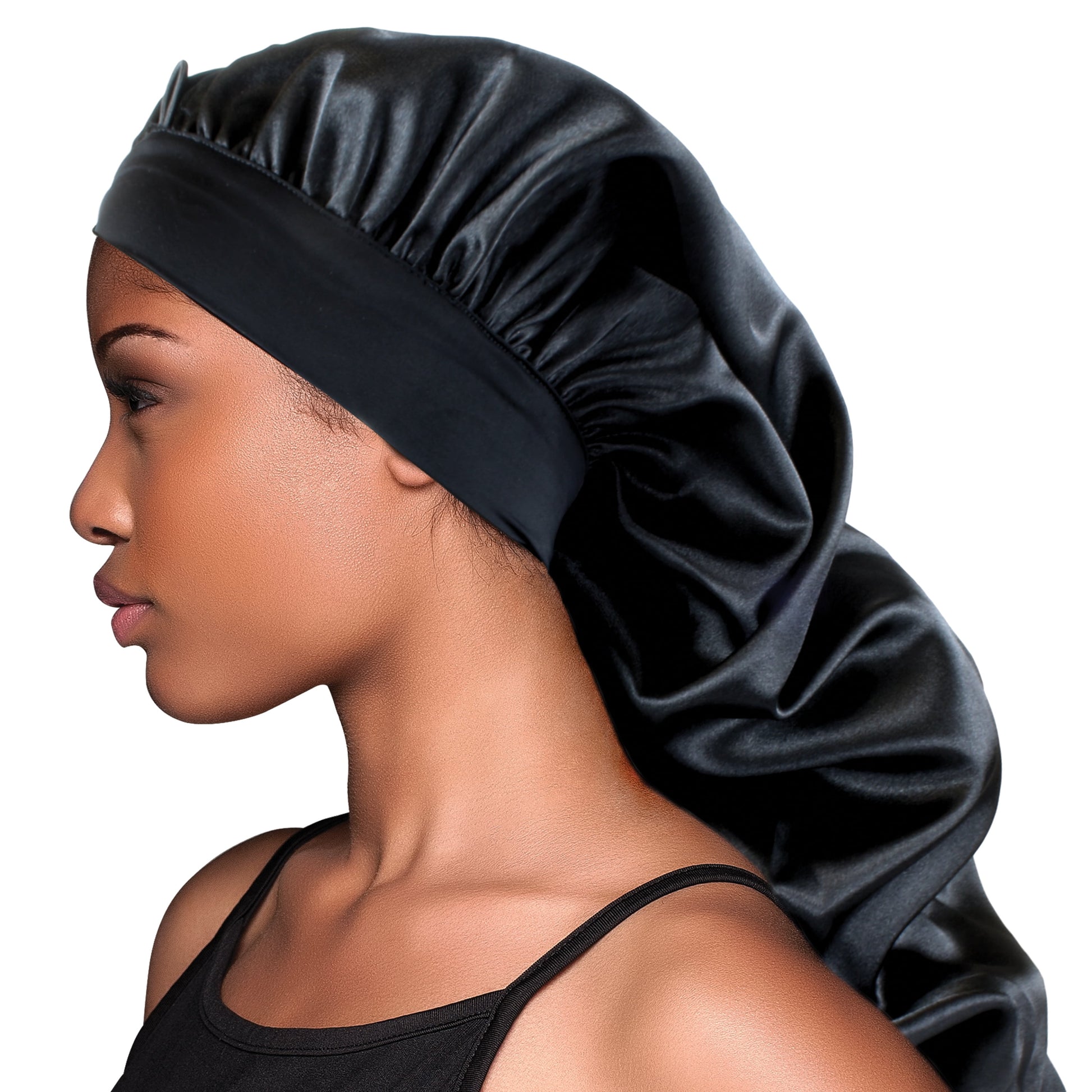 (3 Pack)  Satin Wide-Edge Braid Bonnet Black
