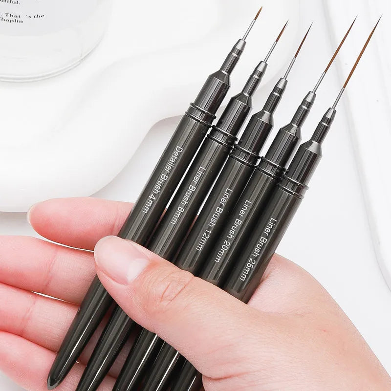 HOT New Professional Nail Liner DIY Drawing Painting Flower Line Stripes Pen 4/8/12/20/25Mm 5Pcs Metal Handle Nail Art Brush Set