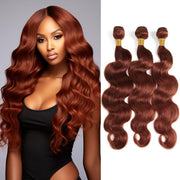 Color #33 Human Hair Body Weave Bundles Reddish Brown Body Wave Bundles Auburn Human Hair Double Weft Brazilian Remy Hair Weave Extensions Wet and Wavy Silky Soft for Black Women(26 28 30 Inch)