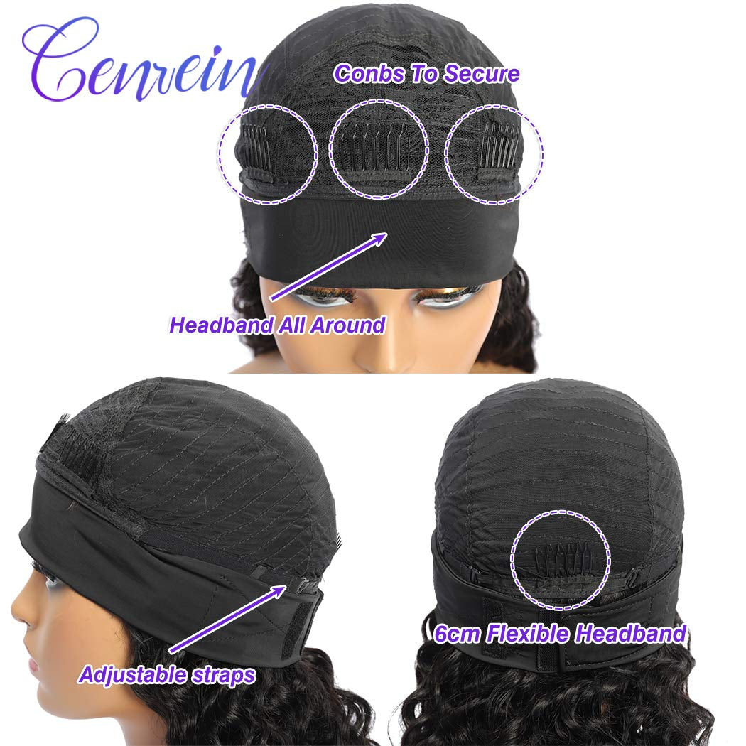 Brazilian Straight Human Hair Headband Wigs for Black Women Glueless None Lace Front Virgin Straight Human Hair Wigs 150% Density Natural Color 16 Inch