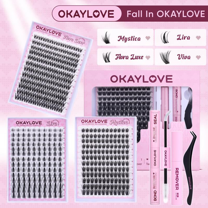 OKAYLOVE Lash Clusters Kit with Long-Lasting Lash Bond and Seal,Tweezers and Remover for DIY Eyelash at Home for Natural Makeup