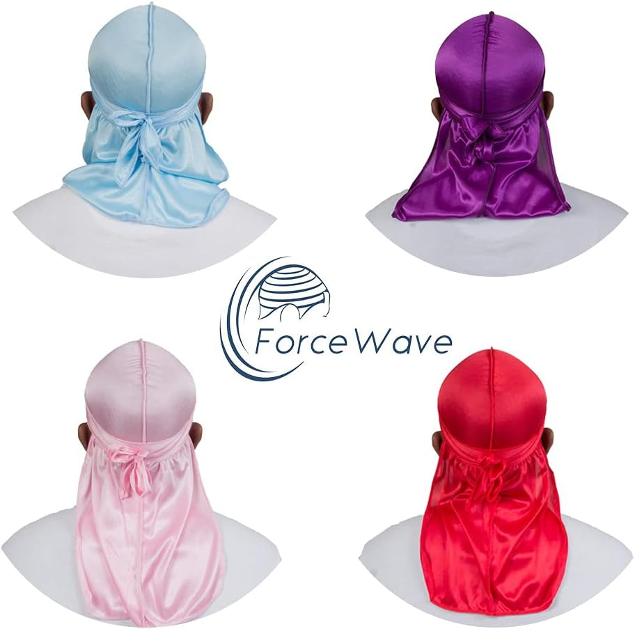 8PCS Silky Durag Men Wave Cap Long Tail Do Rag for 360 Wave Dew Rag Packs
