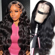 13X4 Full Frontal HD Lace Wigs for Women Human Hair Ture to Length Super Soft Body Wave Wigs Glueless Human Hair Pre Plucked Hairline Bleached Knots Are Small Jet Black 32Inch