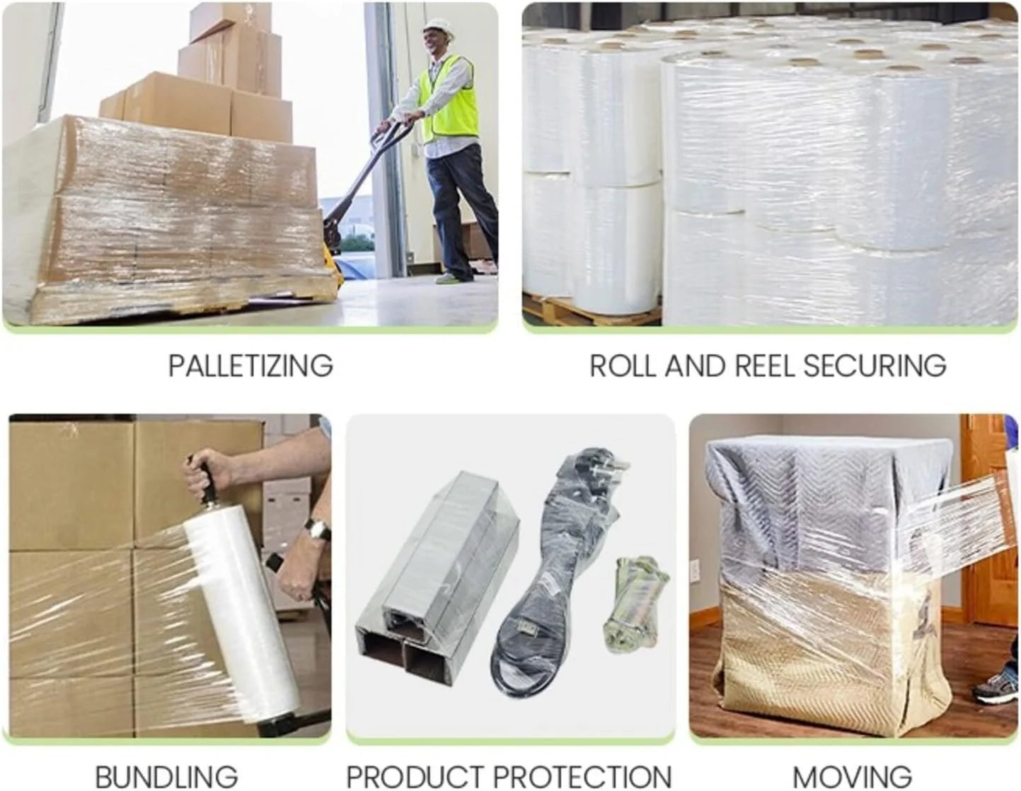 18" X 1000' 80 Gauge 2 Rolls Pallet Wrap Pre-Stretched Stretch Film Hand Shrink Wrap 1000FT