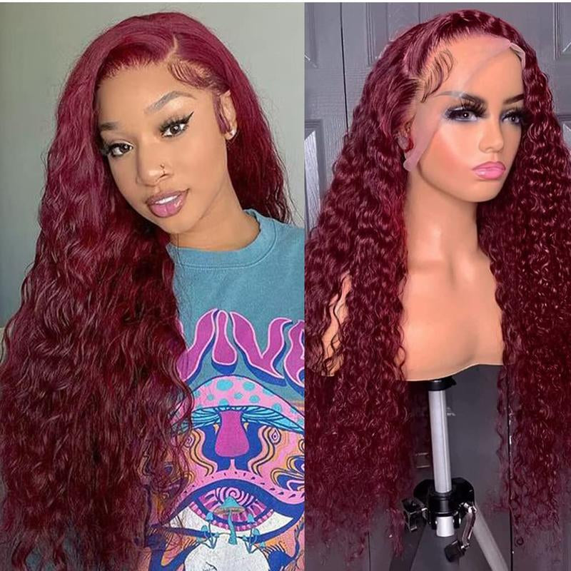 Jasperel Burgundy 13X4 Lace Front Wigs Human Hair for Black Women 99J Deep Wave Pre Plucked with Baby Hair Red Curly Human Hair Wig 150 Density