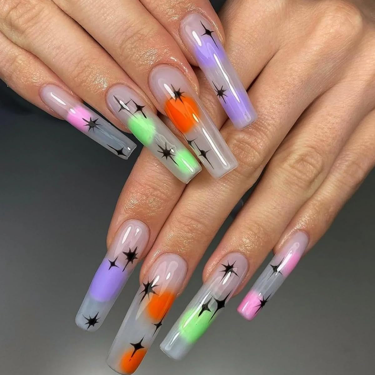 Star Nail Stickers 12Pcs Metallic Gold, Silver, White, Black Star Nail Decals Self-Adhesive Nail Art Stickers