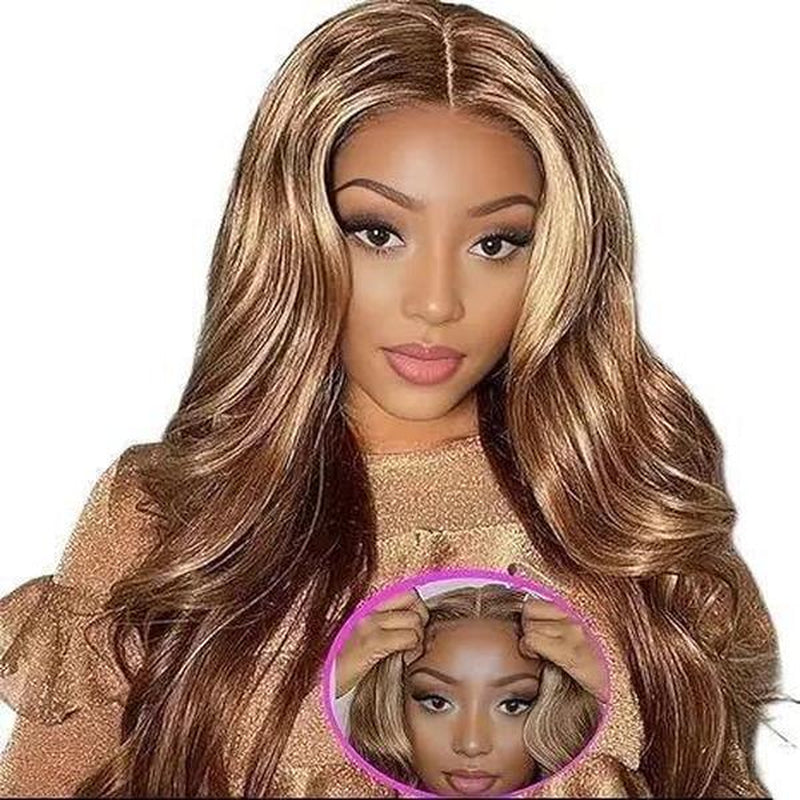 28 Inch Wear and Go Glueless Wigs Human Hair Pre Plucked Pre Cut 5X5 HD Transparent Lace Closure Wigs Human Hair 180% Density Benin Girls Wig P4/27 Highlight Ombre Body Wave Lace Front Wigs Human Hair Dealsforyoudays
