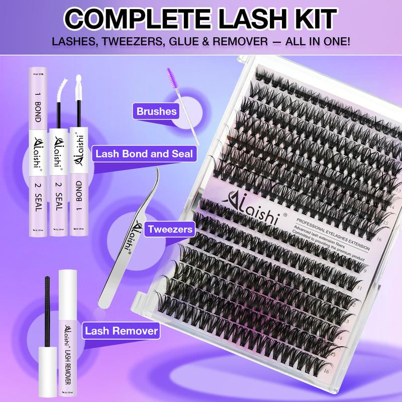Ailaishi Lash Clusters Kit Natural Individual Lashes Wispy Eyelash Extensions 9-16Mm DIY Lash Extension Kit Lash Bond and Seal Waterproof, Lash Applicator, Thick False Eyelashes Kit