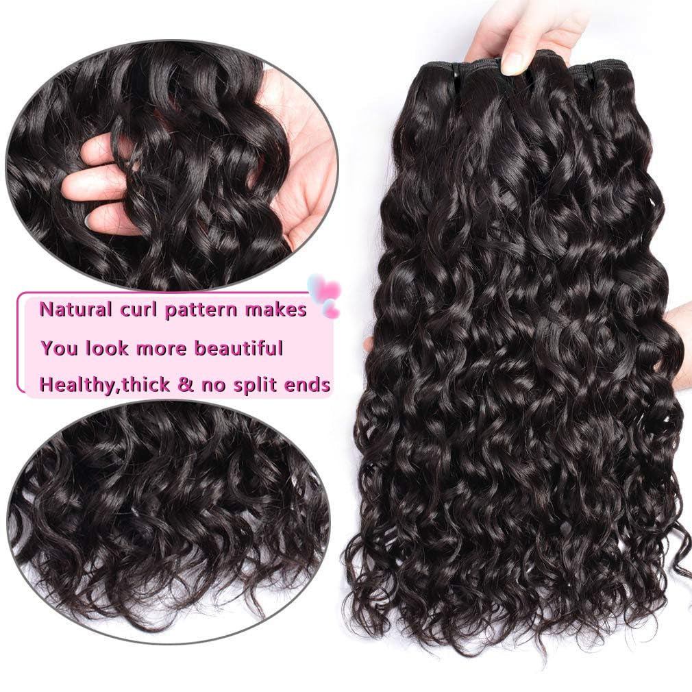 Water Wave Human Hair Bundles 100% Unprocessed Virgin Human Hair 26 28 30 Inch Water Wave 3 Bundles Curly Human Hair Brazilain Weave Bundles Natural Black