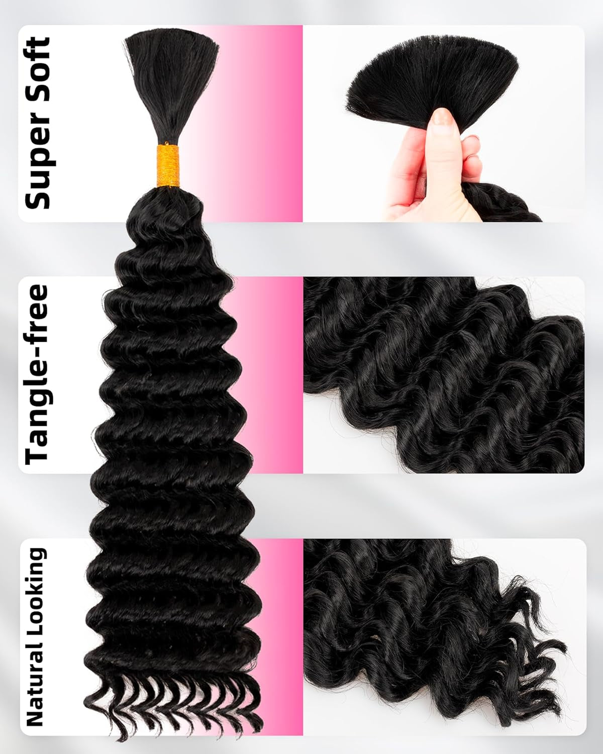 Deep Wave Bulk Braiding Hair-Wet and Wavy Human Braiding Hair,20 Inches 2 Bundle